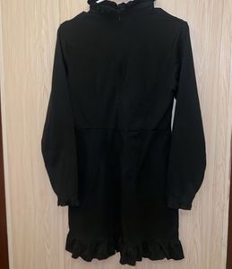 Black Ruffle Neck Long Sleeve Dress