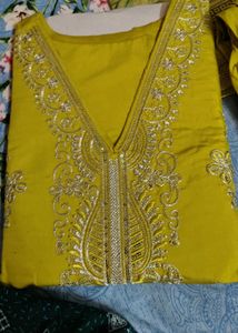 Elegant New Embroidered Yellow Kurta Set