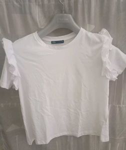 White Ruffle Sleeve Top