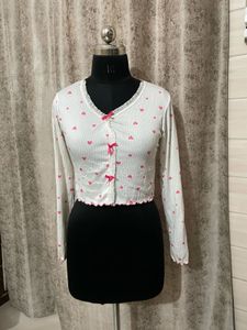 Cute Heart Print Cropped Cardigan