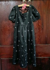 Black Puff Sleeve Square Neck Dress
