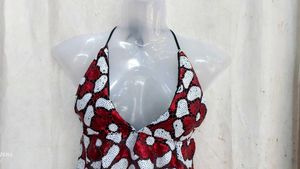 Sparkling Red &amp; White Floral Halter Top
