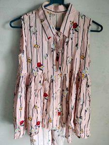 Pink Floral Striped Sleeveless Top