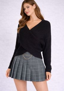 Chic Black Wrap Sweater