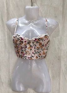 23197. Floral Print Corset Style Crop Top
