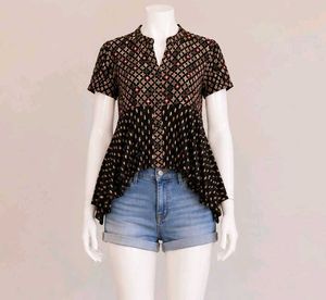 Black Printed Asymmetrical Tunic Top
