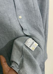 Men's Blue Linen Button-Down Shirt