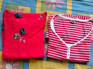 Vibrant Red &amp; Striped Tops - Set of 2