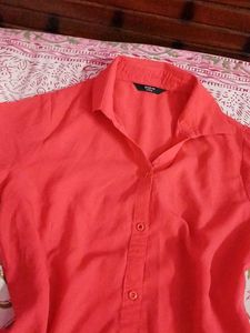 Coral Button-Down Long Sleeve Top
