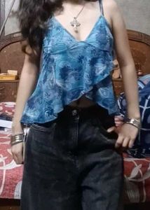 Blue Paisley Ruffle Cami Top
