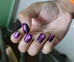 ✨ Handmade hot Purple Cat-Eye Gel Nails 💜