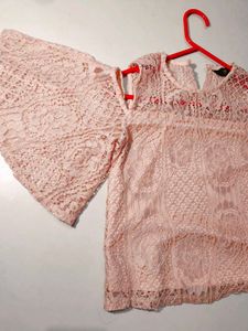Baby Pink Lace Cold Shoulder Top