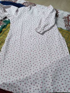 White Kurta with Small Floral Print