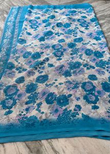 Beautiful Blue Floral Saree(no blouse)