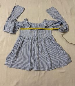 Blue Striped Off-Shoulder Smocked Top