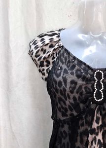 Leopard Print Sheer Overlay Dress