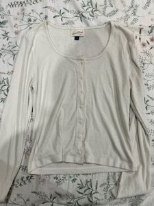 Cream Ribbed Button-Up Top