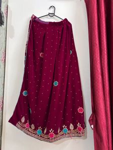 Exquisite Maroon Velvet Lehenga Choli
