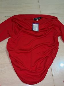 Chic Red Ruched Tunic Top