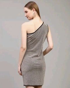 Shein Party One Shoulder Shimmer Bodycon Dress🤎