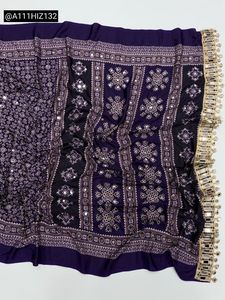 Elegant Purple Mirror Work Saree