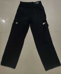 Black Cargo Pants with Cutout Detail