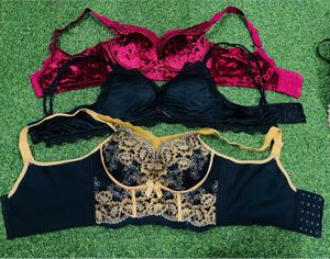 34 size padded Lace Detail Bras (Set of 3)