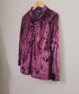 Ribose Velvet Crushed Buttoned Neck Top