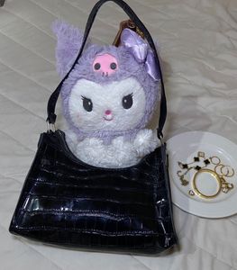 two Chic Black Croc Shoulder Bag
