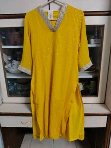 Vibrant Yellow Sequined Kurta Set