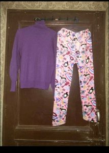 Cozy Purple Turtleneck and Fun Print Pants winter