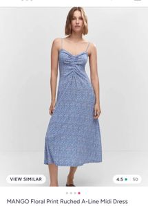 MANGO Floral Print Ruched A-Line Midi Dress