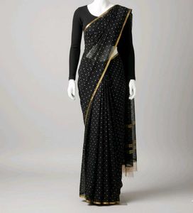 Black Saree With Golden Booty