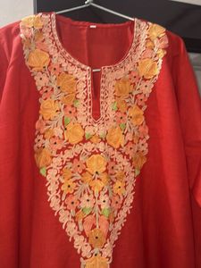 Red Embroidered Kurta