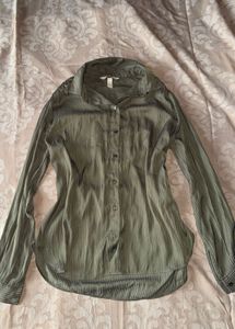 H&M olive Striped Collared Shirt