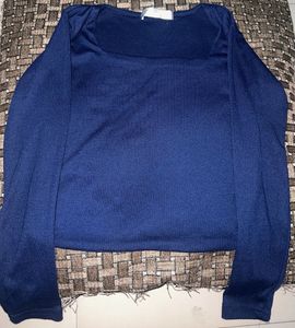 Navy Blue Square Neck Long Sleeve Top 💙🫧