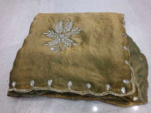 Elegant Olive Green Embroidered Saree