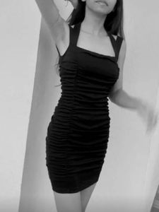 Chic Black Ruched Halter Dress
