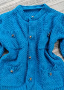 Blue Knit tweed Cardigan jacket with Button D