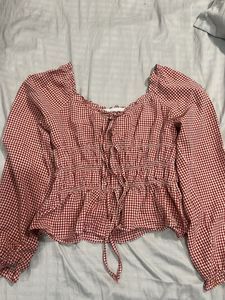 Red Gingham Peplum Top