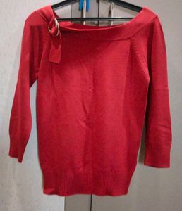 Red Knit Top with Chic Detail