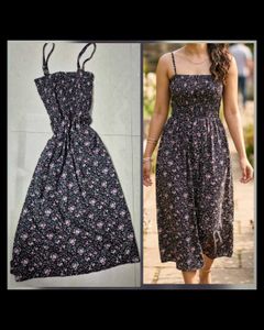 Floral Print Smocked Midi Dress