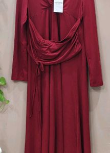 Elegant Red Long Sleeve Ruched Dress