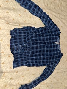 Blue Plaid Lace-Up Crop Top