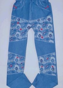 Decorative Blue Denim printed pants