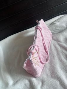 Handmade Pink Crochet Shoulder Bag / Tote Ba
