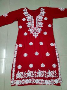 Red Kurta with White Embroidery