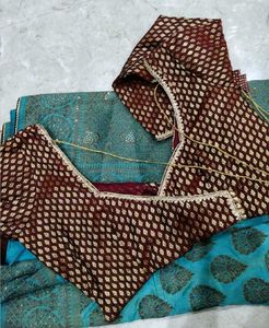 Elegant Teal Embroidered Saree