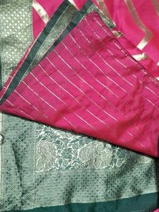 Vibrant Silk Saree with Gold Border