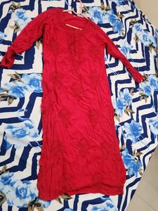 Red Embroidered Kurta
